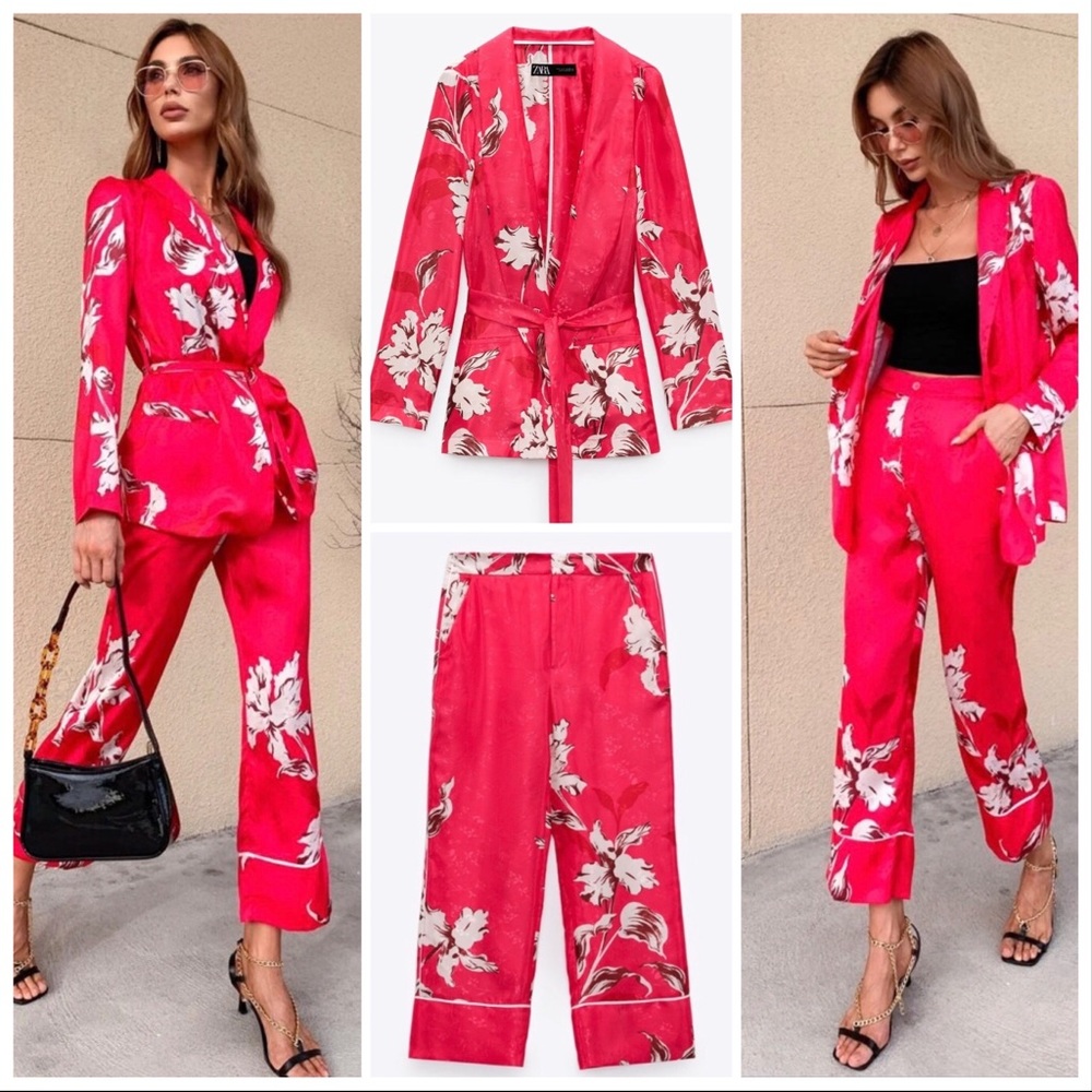 NWOT-ZARA SS21 2 piece PRINTED BLAZER WITH BELT and CROPPED PRINTED PANTS